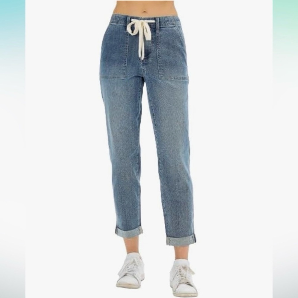 Judy Blue Light Blue Drawstring Boyfriend Jeans